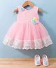 Bluebell Net Woven Sleeveless Party Dress with Floral Applique Embroidery & Booties - Peach