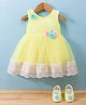 Bluebell Net Woven Sleeveless Party Dress with Floral Applique Embroidery & Booties - Lemon
