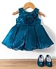 Bluebell Tissue Woven Sleeveless Party Dress With Floral Applique & Booties - Teal Blue