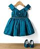 Bluebell Tissue Woven Sleeveless Party Frock With Floral Applique & Booties - Blue