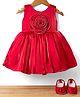 Bluebell Satin Woven Sleeveless Flared Party Dress & Booties With Floral Applique - Red