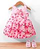 Bluebell Satin Woven Sleeveless Party Dress with Bow Applique & Floral Print - Pink