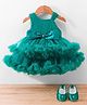 Bluebell Net Woven Sleeveless Party Dress with Booties & Bow Applique - Teal Blue