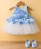 Bluebell Net Woven Sleeveless Party Dress with Booties Bow Applique & Lace Detailing - Blue