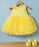 Bluebell Net Woven Sleeveless Party Dress with Floral Applique & Booties - Light Yellow