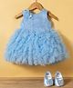 Bluebell Net Woven Sleeveless Party Dress with Floral Applique & Booties - Blue