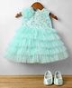 Bluebell Net Woven Flared Sleeveless Party Dress & Booties With Sequin Detailing & Floral Applique - Mint