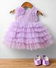 Bluebell Net Woven Flared Sleeveless Party Dress & Booties With Sequin Detailing & Floral Applique - Mauve