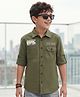 Pine Kids Cotton Woven Full Sleeves Shirt With New York Print - Olive Green