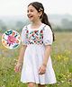 Pine Kids 100% Cotton Woven Half Sleeves Floral Embroidered Frock - White