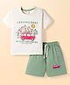CUCUMBER Knit Half Sleeves T-Shirt & Shorts Set With Car Print - Cream