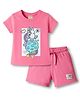 CUCUMBER Knitted Half Sleeves T-Shirt & Shorts Night Suit with Unicorn Print - Pink