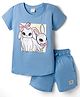 CUCUMBER Knitted Half Sleeves T-Shirt & Shorts Night Suit with Bunny Print - Light Blue