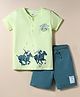 CUCUMBER Knitted Half Sleeves Nautical Theme Printed T-Shirt & Shorts Set - Light Green