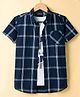 Pine Kids 100% Cotton Woven Half Sleeves Checked Shirt & T-Shirt With Text Print - Navy Blue