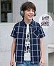 Pine Kids 100% Cotton Woven Half Sleeves Checked Shirt & T-Shirt With Text Print - Navy Blue
