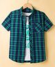 Pine Kids 100% Cotton Woven Half Sleeves Checked Shirt & T-Shirt With Vehicles Print - Multicolour