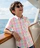 Pine Kids Cotton Woven Half Sleeves Checkered Shirt - Light Blue & Pink