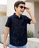 Pine Kids 100% Cotton Woven Half Sleeves Tropical Theme Printed Shirt - Navy Blue