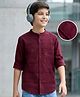 Pine Kids Cotton Woven Full Sleeves Solid Color Mandarin Collar Shirt - Maroon