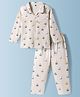Teddy Sinker Knit Full Sleeves Shirt & Pyjama Co-ord Night Suit With Boat Print - Brown