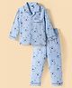 Teddy Sinker Knit Full Sleeves Shirt & Pyjama Co-ord Night Suit With Teddy Print - Blue