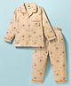 Teddy Sinker Knit Full Sleeves Shirt & Pyjama Co-ord Night Suit With Teddy Print - Brown