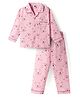 Teddy Sinker Knit Full Sleeves Shirt & Pyjama Co-ord Night Suit With Teddy Print - Pink