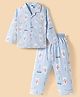 Teddy Sinker Knit Full Sleeves Shirt & Pyjama Co-ord Night Suit With Polar Bear Print - Blue