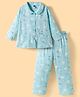 Teddy Sinker Knit Full Sleeves Shirt & Pyjama Co-ord Night Suit With Bunny & Floral Print - Blue