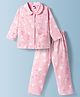 Teddy Sinker Knit Full Sleeves Shirt & Pyjama Co-ord Night Suit With Bunny & Floral Print - Pink