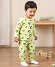 Babyhug Cotton Knit Full Sleeves T-Shirt & Pyjama Co-ord Night Suit With Star Print - Lime Green