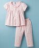 Teddy Sinker Knit Half Sleeves Floral Printed Top & Pyjama Co-Ord Night Suit - Pink