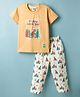 Teddy Sinker Knit Half Sleeves Bear & Text Printed T-Shirt & Pyjama Night Suit - Orange