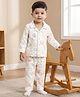 Babyhug Cotton Knit Full Sleeves Shirt & Pyjama Co-ord Night Suit With Animal Print - White