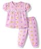 ToffyHouse Single Jersey Knit Half Sleeves Floral Printed Co-Ords Top & Pyjama Night Suit - Baby Pink