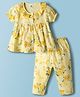 ToffyHouse Single Jersey Knit Half Sleeves Floral Printed Co-Ords Top & Pyjama Night Suit - Yellow
