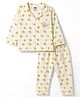 ToffyHouse Single Jersey Knit Full Sleeves Co-Ords Bee Printed Shirt & Pyjama Night Suit With Patch - OffWhite