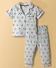 ToffyHouse Single Jersey Knit Half Sleeves Bear Printed Co-Ords Shirt & Pyjama Night Suit - Light Blue