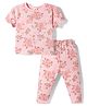 ToffyHouse Single Jersey Knit Half Sleeves Top & Pyjama Co-ord Night Suit With Floral Print - Light Pink