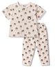 ToffyHouse Single Jersey Knit Half Sleeves Bear Printed Co-Ords T-Shirt & Pyjama Night Suit - Beige