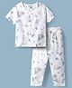 ToffyHouse Single Jersey Knit Half Sleeves T-Shirt & Pyjama Co-ord Night Suit With Teddy Bear Print - White