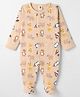 ToffyHouse Single Jersey Knit Full Sleeves Animal Printed Striped Sleepsuit - Multicolor