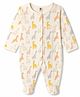 ToffyHouse Single Jersey Knit Full Sleeves Footed Sleep Suit Animal Print - Off White