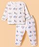 ToffyHouse Single Jersey Knit Full Sleeves T-Shirt & Pyjama Co-ord Night Suit With Shark Print - White