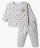 ToffyHouse Single Jersey Knit Full Sleeves Bear Printed & Embroidered Co-Ords T-Shirt & Pyjama Night Suit - Light Blue