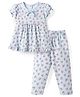 ToffyHouse Single Jersey Knit Half Sleeves Top & Pyjama Co-ord Night Suit With Floral Print - Light Blue