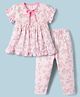 ToffyHouse Single Jersey Knit Half Sleeves Co-Ords Floral Printed Pyjama Night Suit - Pink
