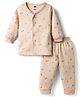 Simply Fleece Knit Full Sleeves T-Shirt & Joggers Co-Ord Winter Night Suit With Tree Print - Beige