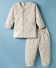 Simply Fleece Knit Full Sleeves T-Shirt & Joggers Co-Ord Winter Night Suit With Bear & Floral Print - Cream